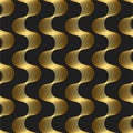 3d optical art waves pattern. Seamless black and gold abstract background/ Stylish trendy shadow wavy lines wallpaper